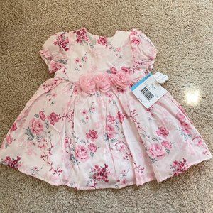 NWT Little Me Stunning Pink Floral Summer Baby Dress Sz 6mths RRP $42